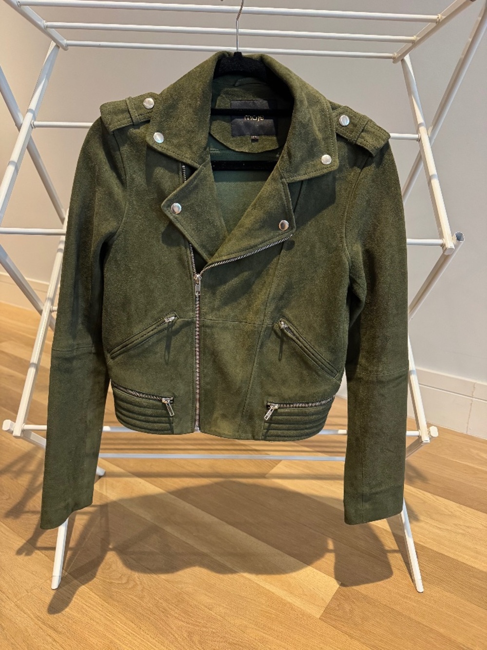 Maje Green Suede Moto Jacket